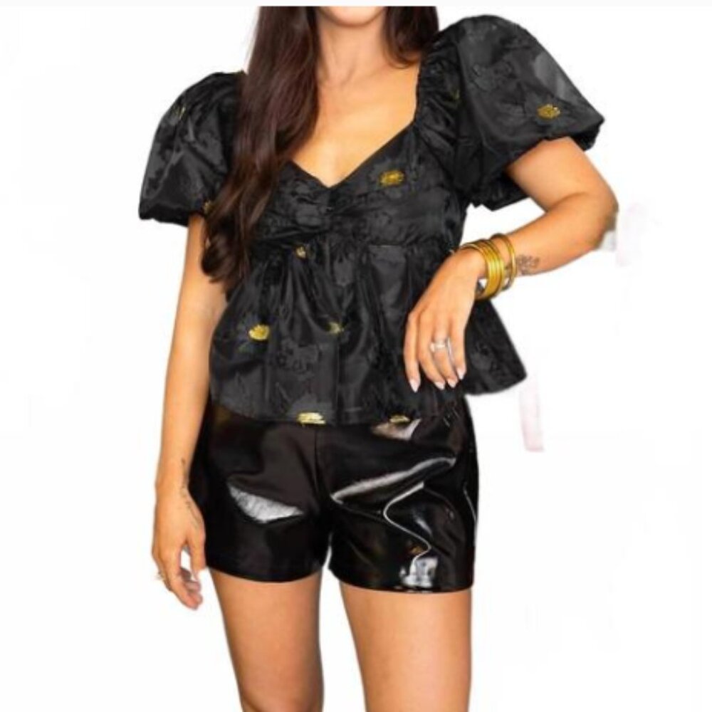 Buddy Love Peplum Black & Gold Floral Top